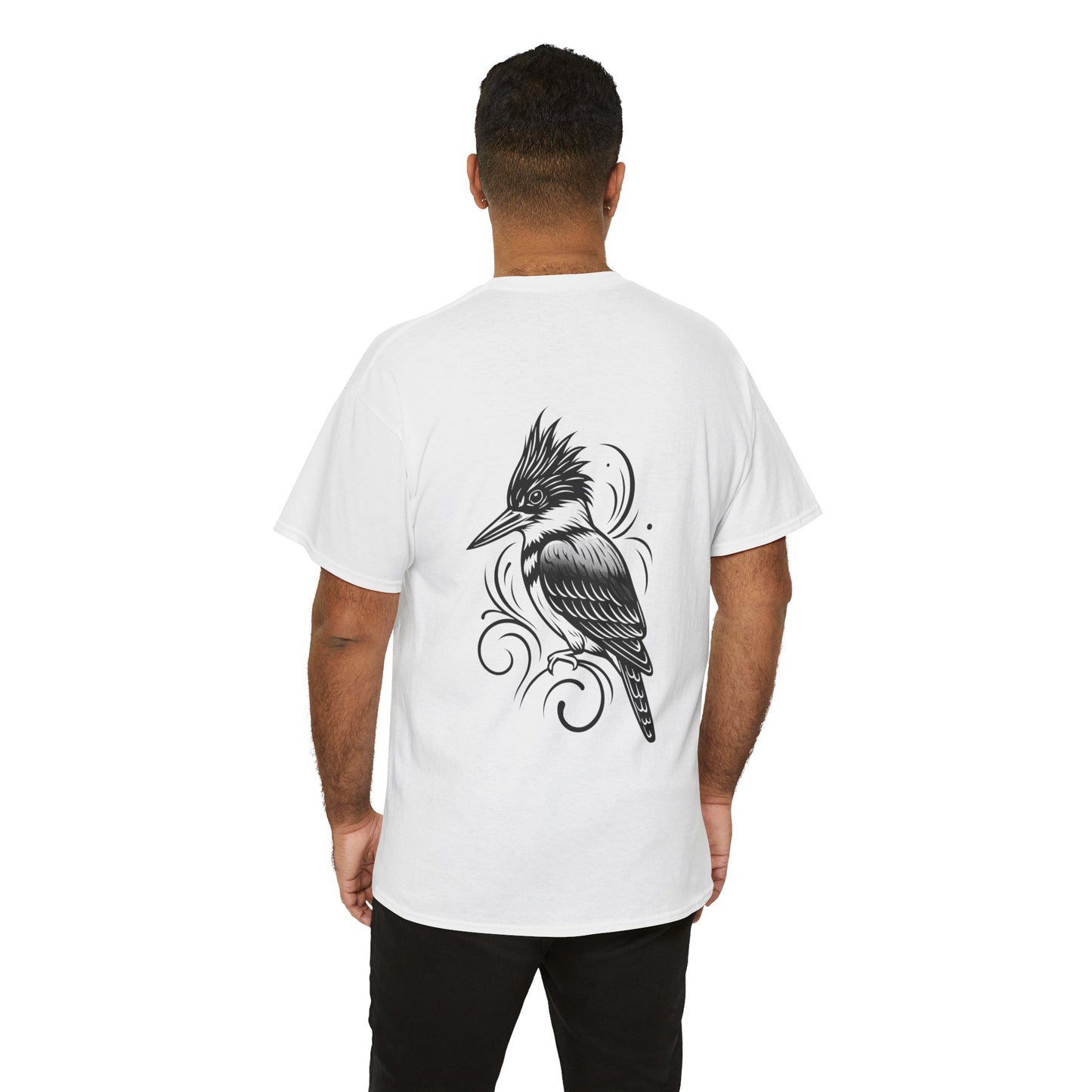 Kookaburra Illustration Tee — Black Ink Bird Art T-Shirt