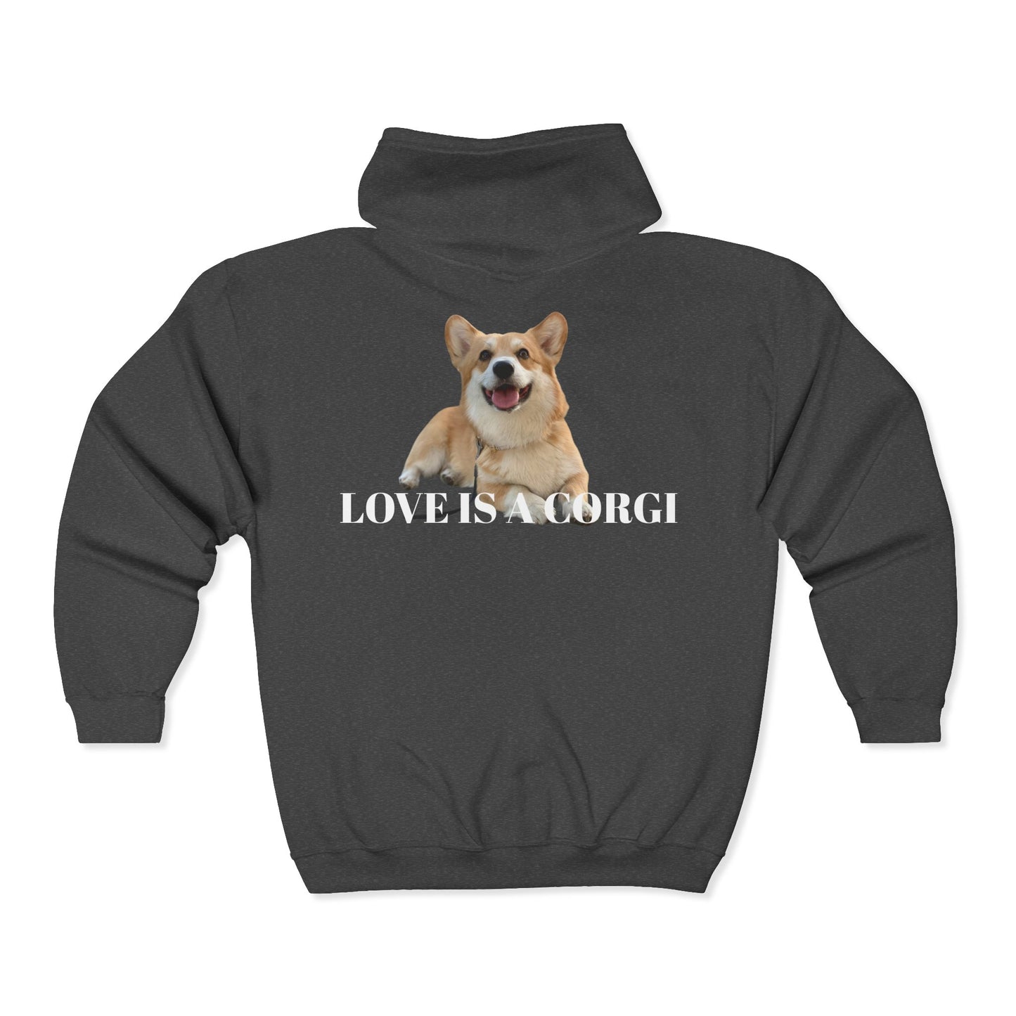 Corgi Love Full‑Zip Hoodie — 'Love Is a Corgi' Graphic Zip-Up